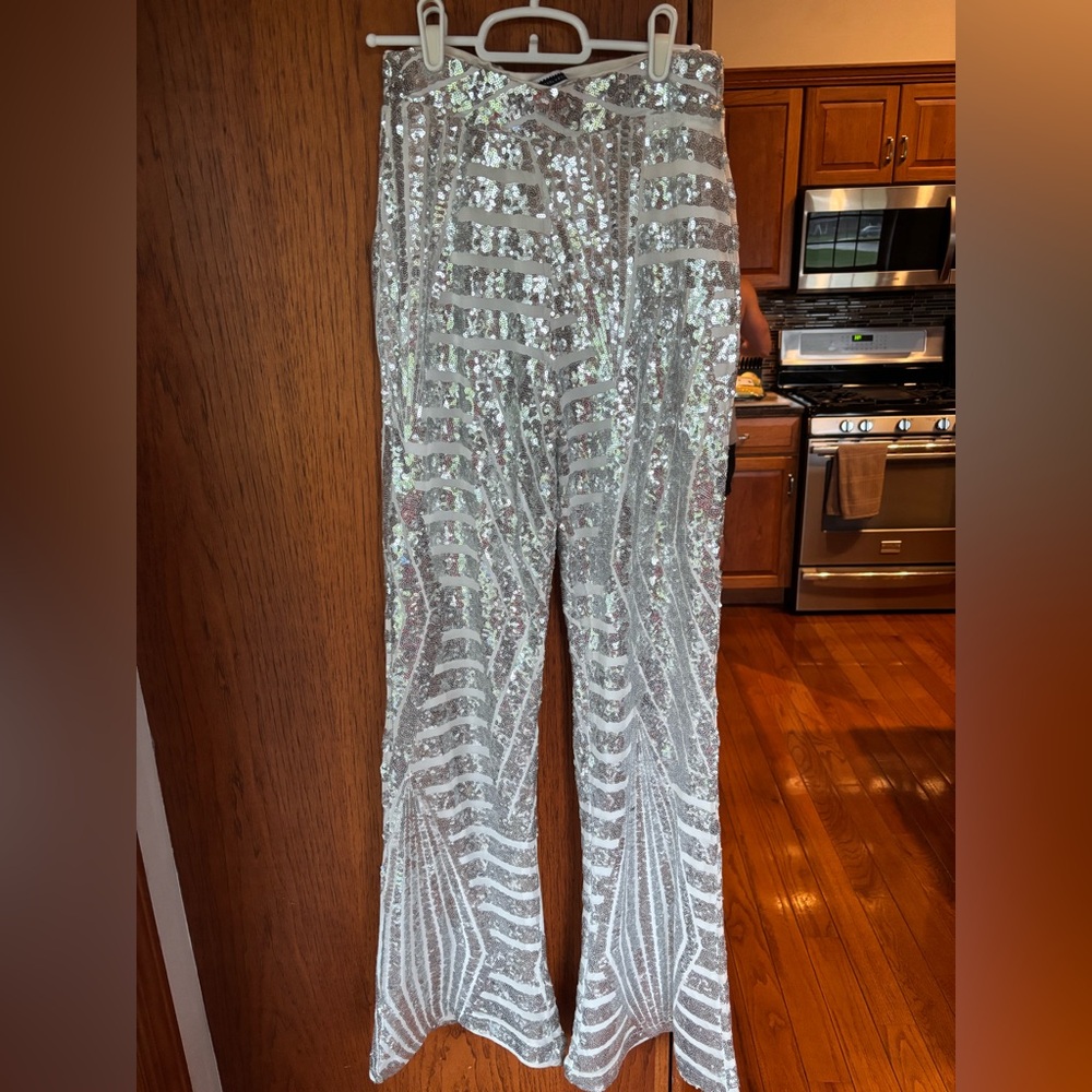 Shimmering Sequin Striped Trousers